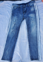 Dript Denim Jeans Mens Streetwear Skater Distressed 36x32 Paint  Button Fly - £26.04 GBP