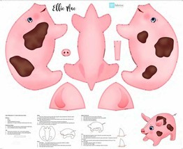 36&quot; X 44&quot; Panel Ellie Mae Stuffable Pig Stuffed Animal Cotton Fabric D475.78 - £23.58 GBP