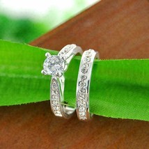 2.1 TCW Round Cut Diamond Bridal Wedding Set Engagement Ring 14K White Gold Over - £71.14 GBP