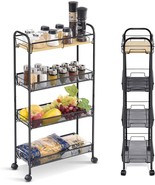 Kingrack 4-Tier Slim Rolling Cart, Slide Out Storage Cart With Wooden, B... - $40.98