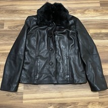 Vintage Marvin Richards Women’s Black Leather Jacket With Rabbit Fur Lining L - £41.70 GBP