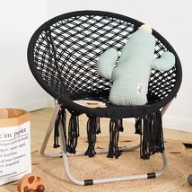 Saucer Chair With Folding Metal Frame, 100% Cotton Handmade Round Cozy, Black - £40.78 GBP