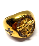 Christian Jesus Christ Cross Crystals 14 Kt Gold plate over Brass Mens 1... - $553.60 MXN