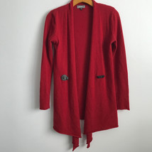 Neiman Marcus Cashmere Cardigan XS Red Sweater Long Sleeve Open Leather ... - £32.82 GBP