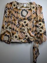 Rachel Zoe Wrapped Crop Top Blouse, Women&#39;s Size M Brown Multicolor - $17.82