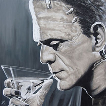 Contemplative Cocktail Lowbrow Art Canvas Giclee Print Mike Bell Frankenstein - £59.95 GBP+