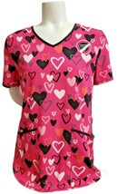 Scrubstar Women&#39;s Charming Hearts Pink V-Neck Scrub Performance Top Small New - £12.23 GBP