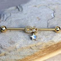 Gold Plated Jeweled Safety Pin and Star Industrial Barbell - £16.55 GBP