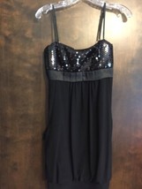 Cache Sz 10 Black Sequin &amp; Knit Bubble Pocket Dress Club Evening Comfy - £27.91 GBP