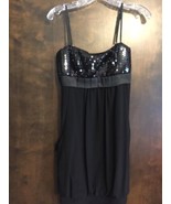 Cache Sz 10 Black Sequin &amp; Knit Bubble Pocket Dress Club Evening Comfy - $34.96
