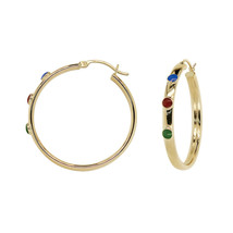 Hoop Earrings With Enamel Multicolored Circles 14K Yellow Gold - £264.00 GBP