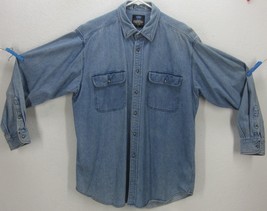 Pure Stuff Men&#39;s Sz (Large) BUTTON-FRONT Blue Denim Shirt Chest Pockets - £23.57 GBP