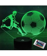 Soccer Gifts For Kids Soccer 3d Illusion Lamp Night Light With Remote - $15.19