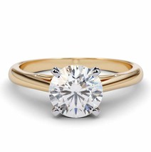 2Ct Moissanite Set Solitaire Engagement Ring in 14K Yellow Gold Over 925 Silver - £85.41 GBP