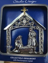 Silver Tone Nativity European Crystal Cross Mary Joseph Jesus Christmas ornament - £8.48 GBP