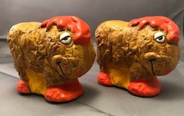 Vintage Handmade Orange Hair Llama Folk Art Salt &amp; Pepper Shakers - 1970&#39;s - £15.69 GBP