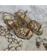 Vintage 70s Womens Platforms 5/6 Quali Craft Metallic Gold Strappy Chunk... - $82.87 CAD