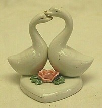 Ceramic Geese Bird Figurine Heart Shaped Valentine&#39;s Day Shelf Decor - $12.86