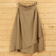 Khaki Cotton Linen Wrap Skirts Women One Size A Line Long Casual Skirt image 2
