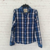 Hollister Shirt Mens Medium Blue Tartan Paid Long Sleeve Button Up Logo Casual - £12.58 GBP