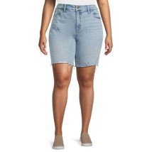 Terra &amp; Sky Women&#39;s Plus Size Destructed Bermuda Short, Size 24W Light Wash - £15.63 GBP