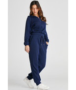 Navy Blue Ribbed Knit Cropped Hoodie and Drawstring Joggers Set - $720.48 MXN Navy Blue Ribbed Knit Cropped Hoodie and Drawstring Joggers Set - $720.48 MXN