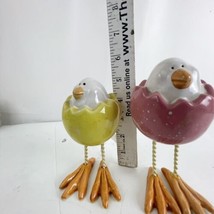 2 Porcelain EASTER &quot;BABY CHICK in 1/2 Egg Shell Yellow and Purple Standing - £8.00 GBP