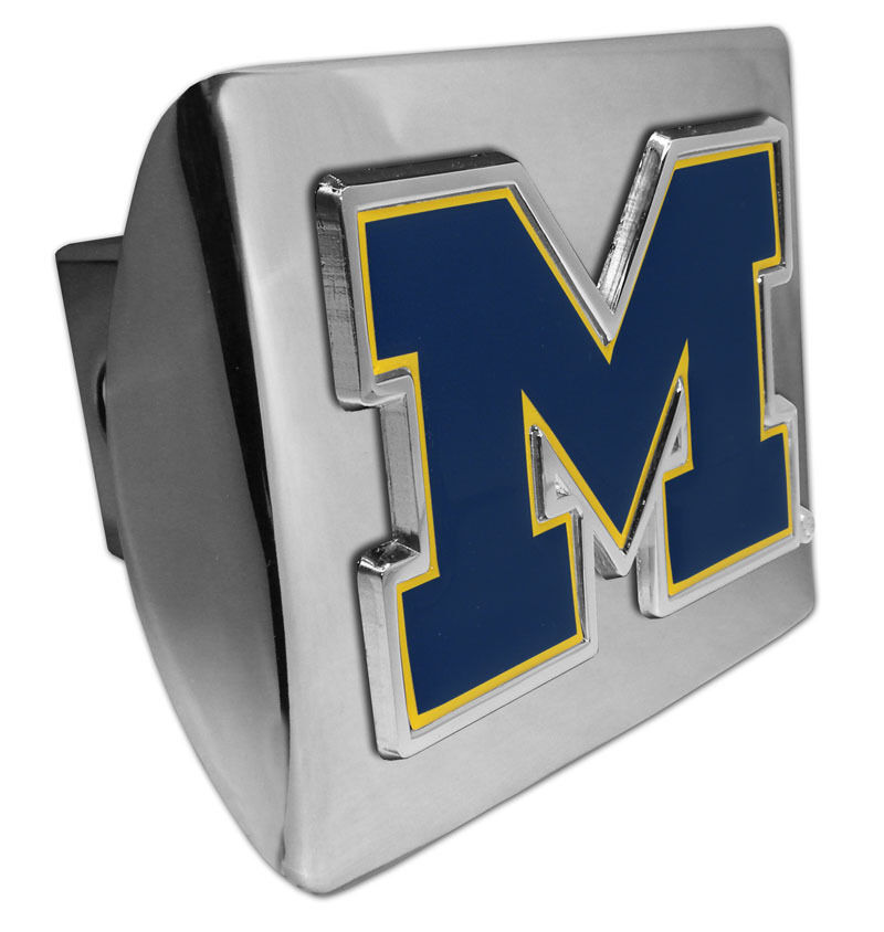Primary image for michigan navy M logo metal emblem on shiny chrome trailer hitch cover usa made
