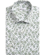 Bar III Mens Organic Cotton Slim-Fit Tossed Leaf-Print Dress Shirt Green... - £15.46 GBP