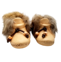 Native American Ceramic Moccasins Real Fur Figurines Pair Shoes Figure Vintage - £10.34 GBP