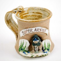 Super Artist Pottery 8 oz Coffee Mug Clay Art Scenery Forest Stoneware 3... - $18.80