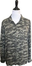 Beach Lunch Lounge Top Size Large Green Camouflage Button Up Roll Tab Sleeve - £23.74 GBP