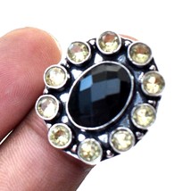 Black Spinel Lemon Topaz Gemstone Handmade Engagement Ring Jewelry 11" SA 6561 - £5.18 GBP