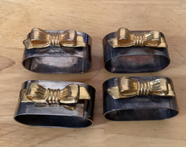 Silver Plate Brass Bows Napkin Rings Mid-Century - $11.29