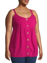 Terra &amp; Sky Women&#39;s Plus Button Front Tank Top Shirt 0X (14W)  Pink NEW - £16.19 GBP