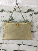 Vintage Clutch Glamour Handbag Gold Toned Metallic Metal Clasp 9” X 6” - £14.99 GBP