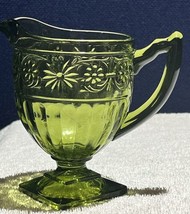 Vintage Indiana Glass Avocado Green Daisy Square Footed Creamer - $9.90