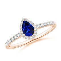 ANGARA 0.62 Ct Pear-Shaped Sapphire Halo Engagement R... - £1,525.54 GBP