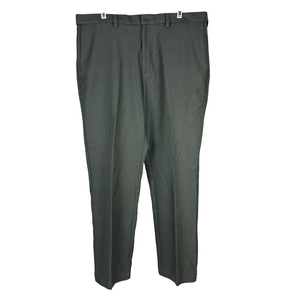 Mens H Haggar Dark Gray Dress Pants 36X30 Polyester Flat Front Trousers - $19.10