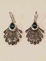 Yours by Loren Sterling Peacock Earrings Multi Gemstone London Blue Topaz Center - $222.75