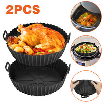 2 Pcs Air Fryer Silicone Pot Basket Liners Non-Stick Safe Oven Baking Tray Mat - £15.90 GBP
