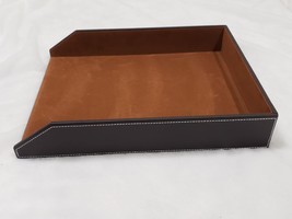 Gallaway Brown Leather Desk Paper Tray Document Holder Fits A4 - White Stitching - £15.79 GBP