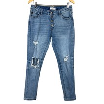 KanCan Jeans Womens 11/29 Blue Girlfriend Mid Rise Distressed Denim Button Fly - £25.93 GBP