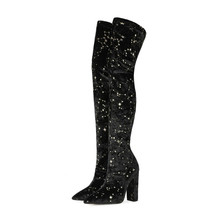 Over The Knee Stretch Boots Women Flock Slim Thigh High Boots With Shiny Star Fa - £132.04 GBP