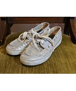Sperry Top Sider Boat Shoes Glitter Silver Sequin Sparkle Gray White Size 7 - $19.75