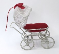 Vintage Metal and Fabric Baby Carriage Buggy Stroller Christmas Tree Ornament - £14.45 GBP