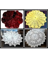Hand Knitted Doily with Needles in Cotton yarn - Merlot White Yellow Col... - $56.00+