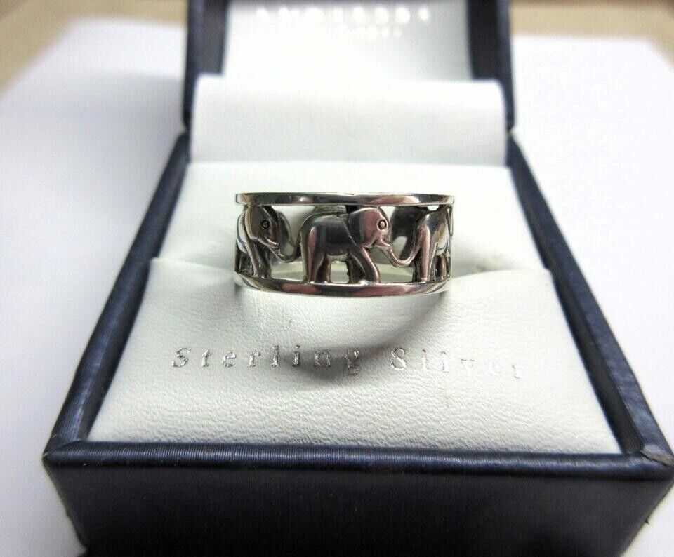 Vintage 1960-s Sterling Silver 925 Pierced Elephant Band Ring UK O, US 7 - $84.10