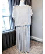 Vintage 80&#39;s Emerald St California Blouson Full Length White Blue Dress ... - $58.94 CAD