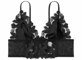 Victoria&#39;s Secret VS L Unlined Floral Embroidered Long Line Bralette Large Black - £45.69 GBP